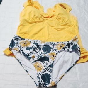 Yonique Stylish Yellow and Floral Swimwear